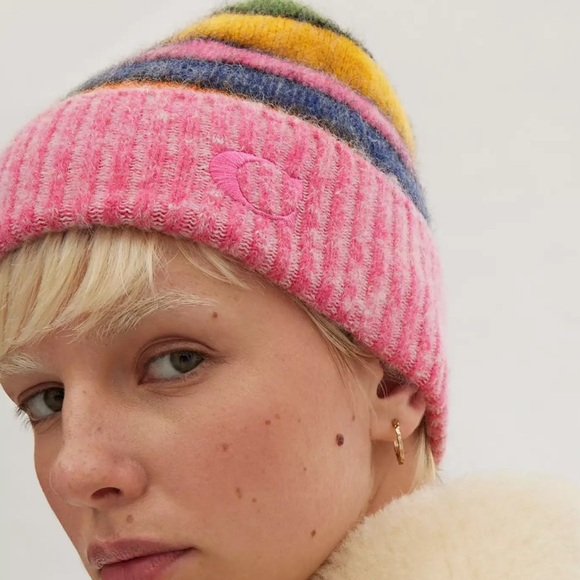 Coach Striped Beanie in Pink Multicolor - Picture 2 of 5